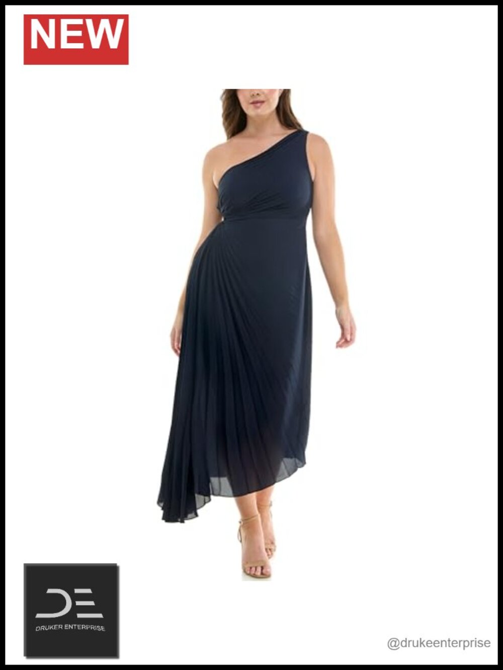 Women's One Shoulder Pleated Midi Dress Sleeveless Chiffon A-Line Formal
